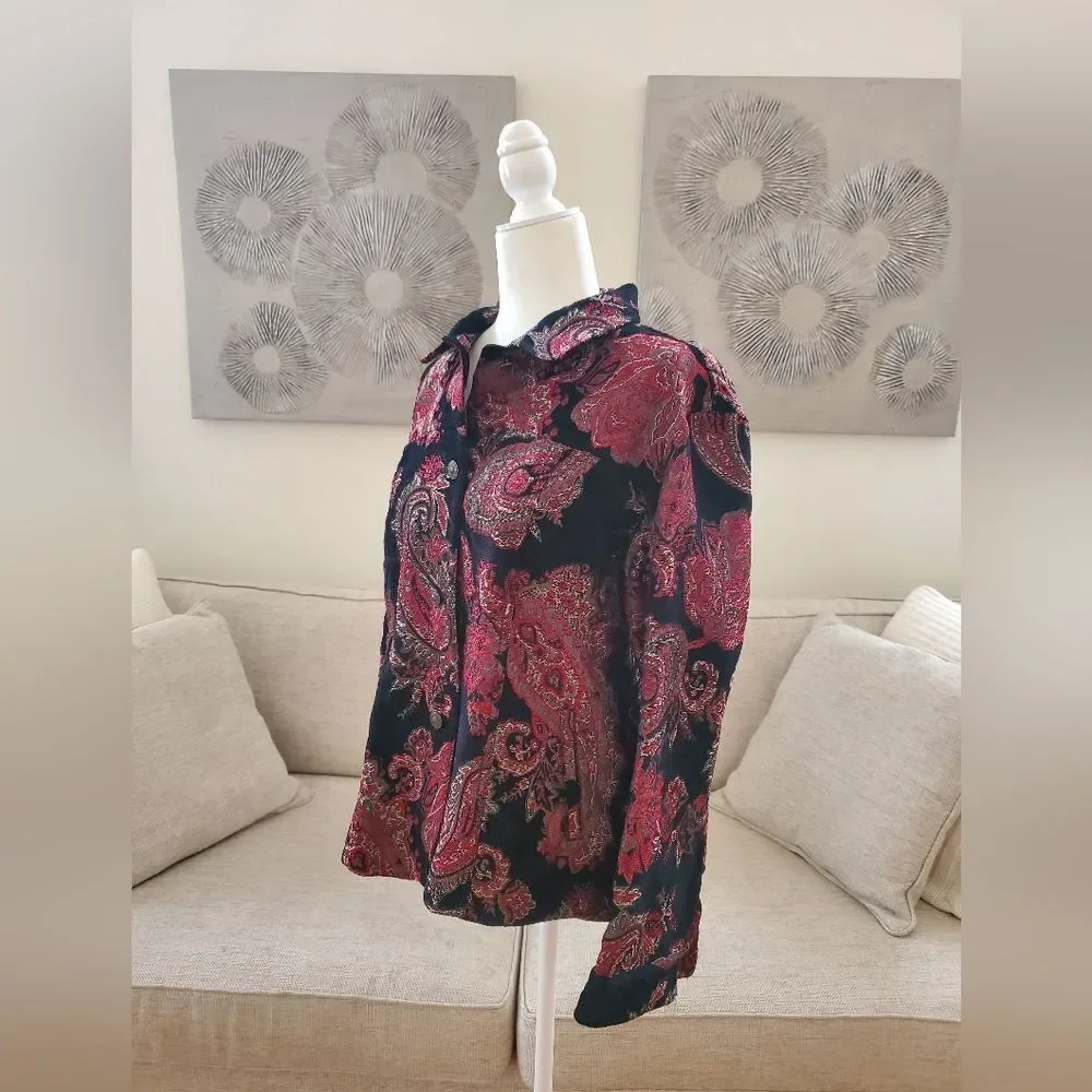 Chico's Paisley Floral Jacquard Blazer Sz Lg